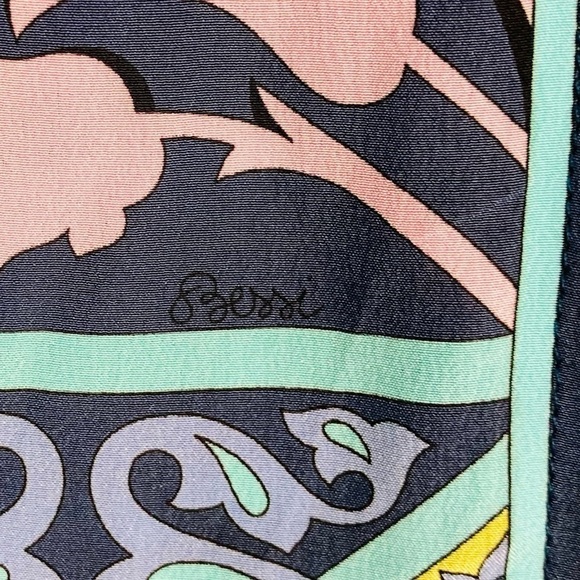 Averardo Bessi 60s print silk button front blue shirt. Size 8. - Picture 7 of 9